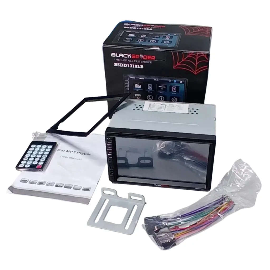 Blackspider Double Din Long Base Bluetooth USB Media Player Free Reverse Cam Included