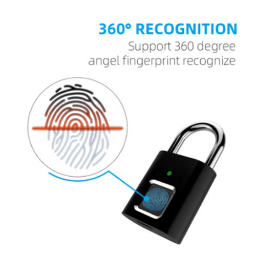 Smart Biometric Thumbprint Door Padlocks Rechargeable Door Lock Fingerprint Smart Padlock USB Keyles