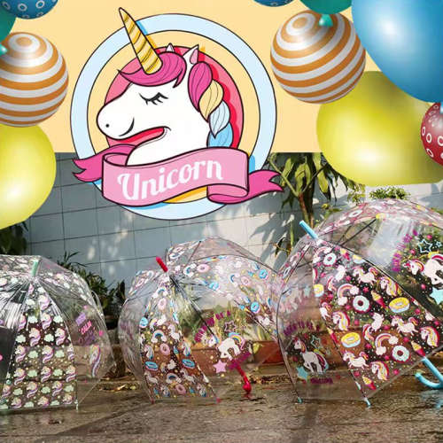 Unicorn umbrella transparent long handle little princess gift cute creative umbrella