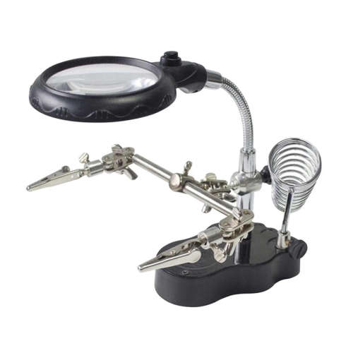 LED Light Soldering Iron Stand Holder Station Clamp Clip Helping Hands Magnifying Glass Magnifier Re