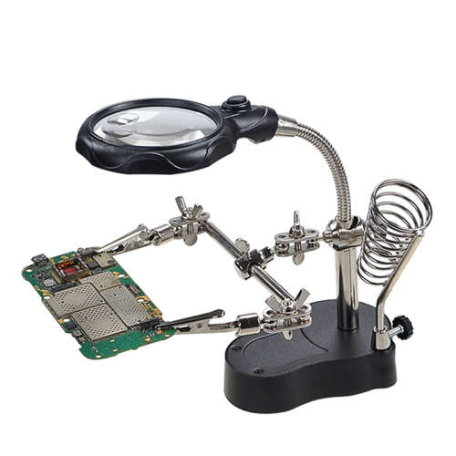 LED Light Soldering Iron Stand Holder Station Clamp Clip Helping Hands Magnifying Glass Magnifier Re
