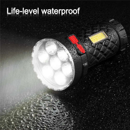 7LED Powerful Flashlight with COB Side Light USB Charging Lighting Torch Tent Camping Light Outdoor
