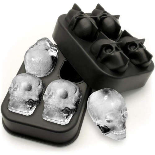 Skull Shape 3D Ice Cube Mold Tray for Halloween, Flexible Silicone Ice  for Whiskey