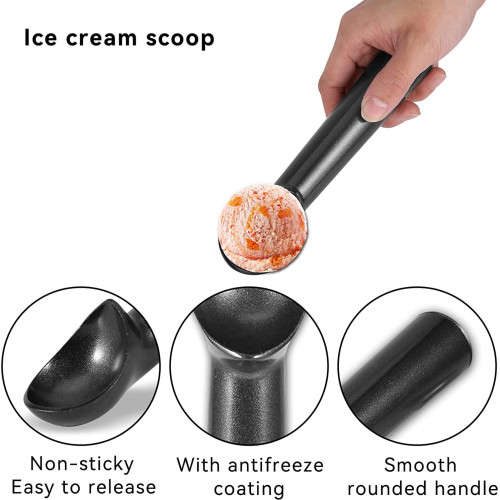 Ice Cream Scoop Non-Stick Antifreeze Scoop Melon Baller (Black)