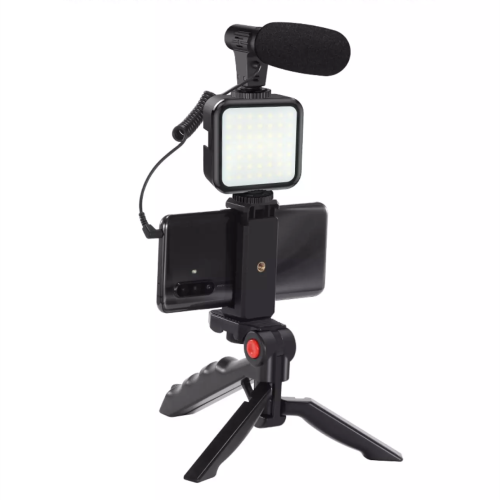 Tripod Kit Video Vlog Production with Microphone and Live Light