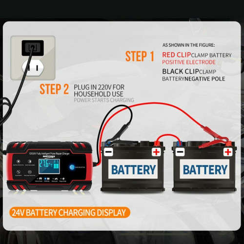 Universal Car Battery Charger 12V 8A 24V 4A Smart Automatic Battery Charger LCD Display Pulse Repair