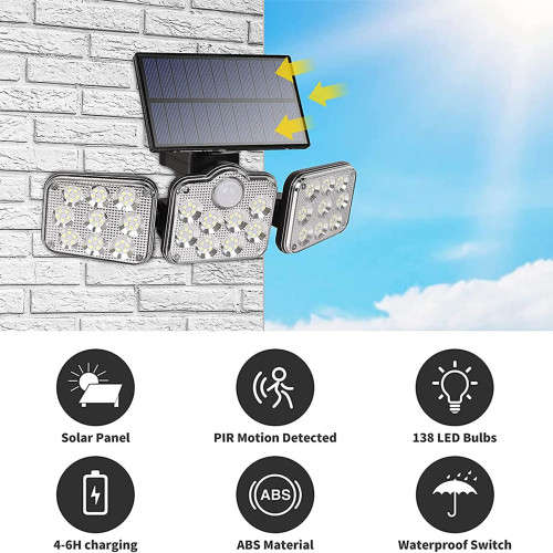 138LED Solar Remote Control Spotlight Lighting Outdoor Waterproof