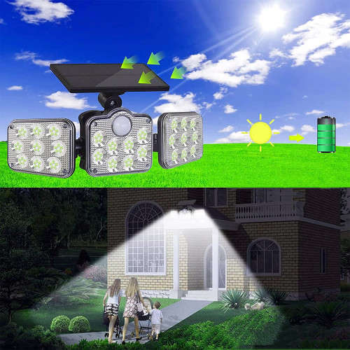 138LED Solar Remote Control Spotlight Lighting Outdoor Waterproof