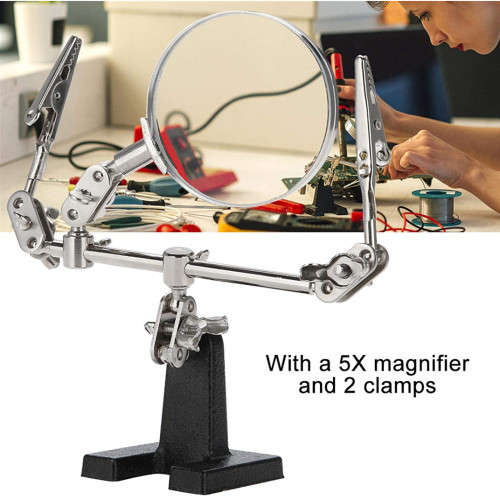 Welding Tool Adjustable Magnifier Holder Metal Base With Adjustable Alligator Clips Precision Work