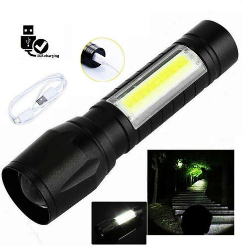 LED Bright Flashlight Zoom Work Light with Side Light and Storage Box 511 Camping Flashlight