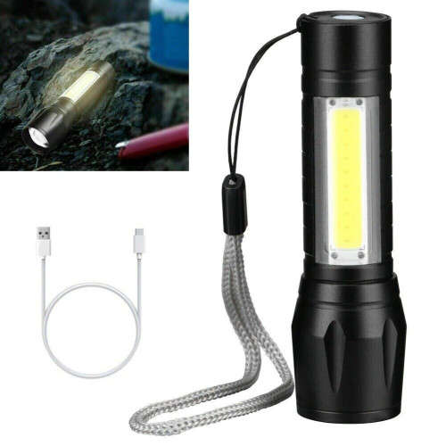 LED Bright Flashlight Zoom Work Light with Side Light and Storage Box 511 Camping Flashlight