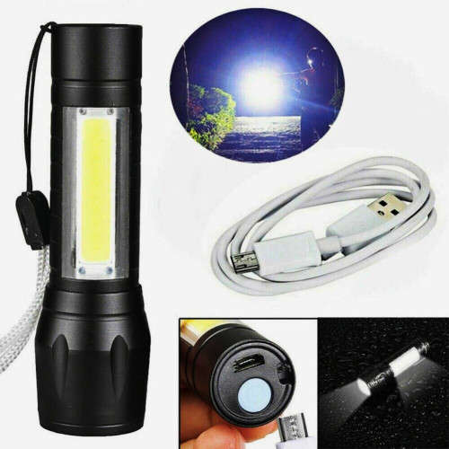 LED Bright Flashlight Zoom Work Light with Side Light and Storage Box 511 Camping Flashlight
