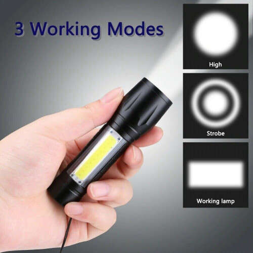 LED Bright Flashlight Zoom Work Light with Side Light and Storage Box 511 Camping Flashlight