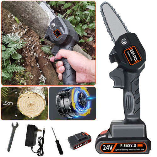 24V Mini Electric Chainsaw Rechargeable Woodworking Gardening Tools Wood Cutting Machine