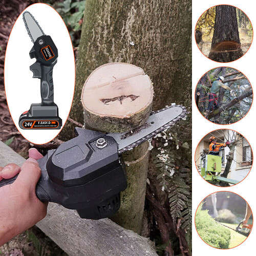 24V Mini Electric Chainsaw Rechargeable Woodworking Gardening Tools Wood Cutting Machine