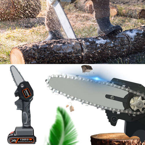 24V Mini Electric Chainsaw Rechargeable Woodworking Gardening Tools Wood Cutting Machine