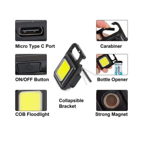 Mini LED Keychain Work Light Torch Pocket Flashlight USB Rechargeable