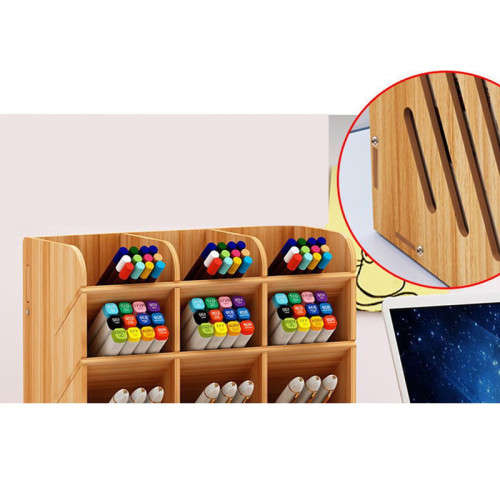 Wooden storage box large-capacity creative multi-fraction pen holder office desktop storage rack