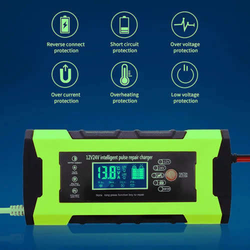 12V 20A LCD Pulse Repair Charger Motorcycle and Car Battery Charger Smart Fast Battery Charger