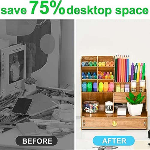 Small Wooden Desk Storage Drawer Pen Holder Desktop Office Storage Rack