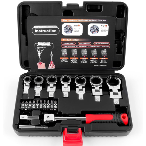 20 PCS Set Of Detachable Movable Head Ratchet Wrench Combination Labor-saving Car Repair Tool Set