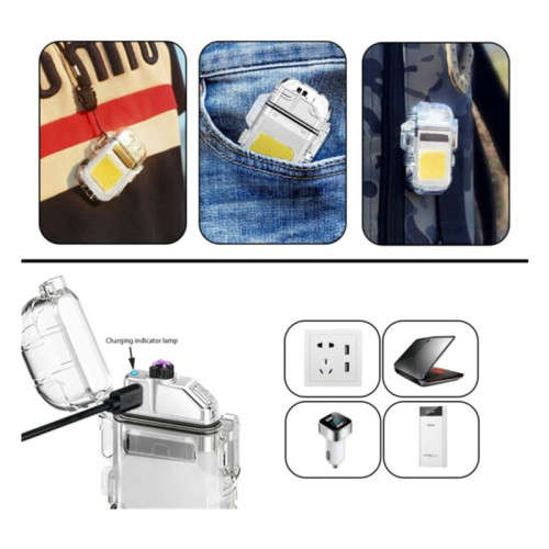 Rechargeable Mini Hook Flashlight with Lighter Transparent Case