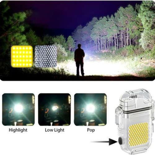 Rechargeable Mini Hook Flashlight with Lighter Transparent Case