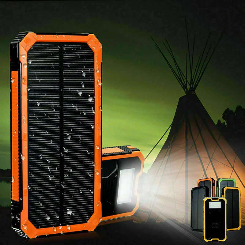 Waterproof Solar Dual USB Charger External Battery Smartphone Mini Power Bank
