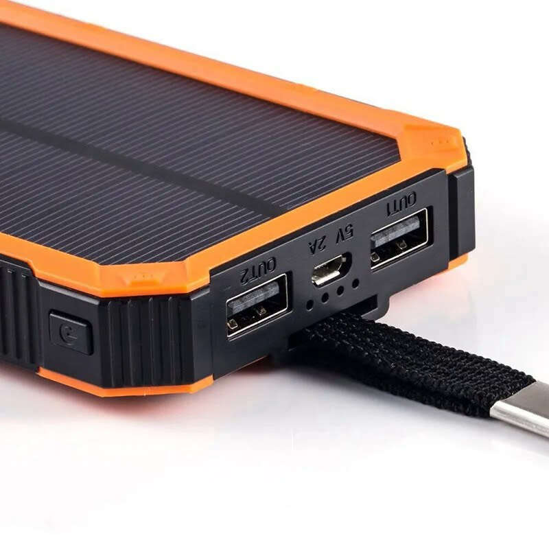 Waterproof Solar Dual USB Charger External Battery Smartphone Mini Power Bank
