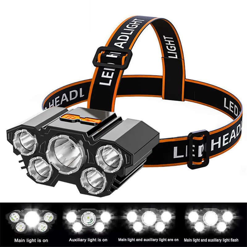 Rechargeable Head-mounted LED Outdoor Waterproof 5 Headlamp with USB Head