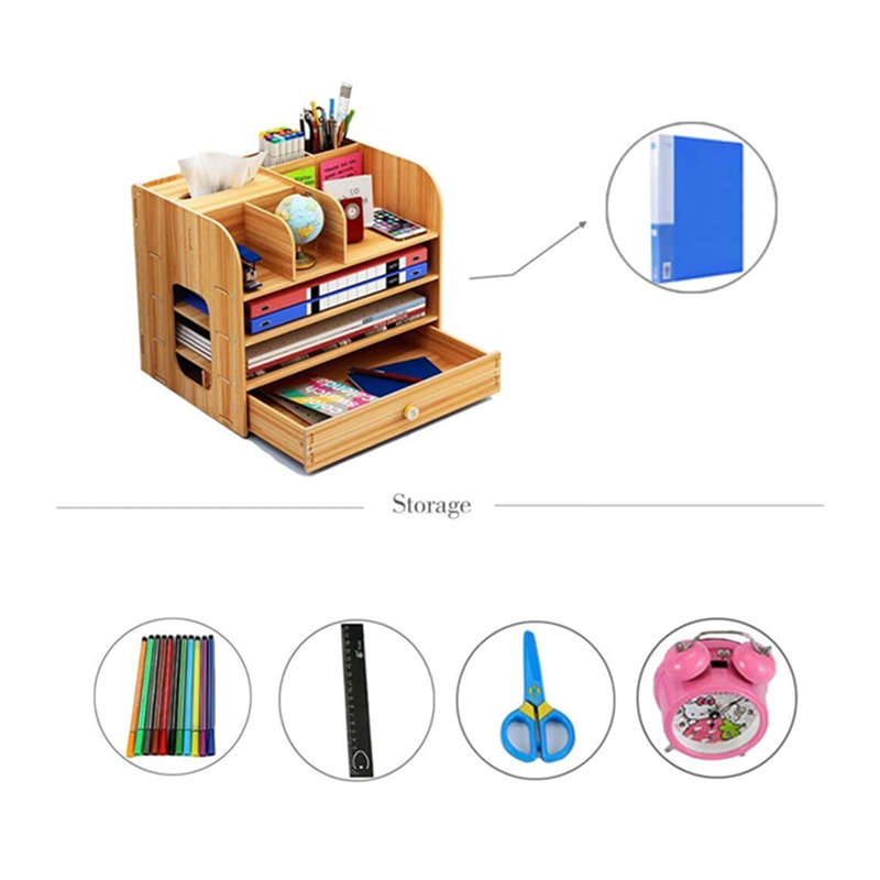 Multifunctional DIY Wooden Desktop Storage Box With Drawers For Home Office