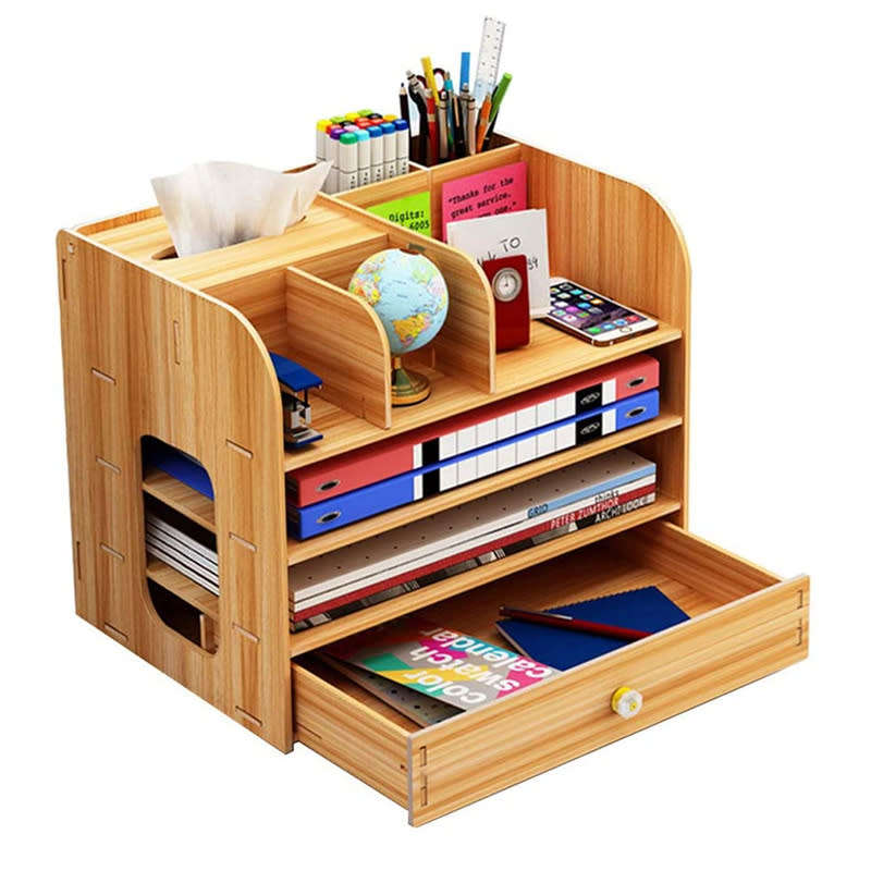 Multifunctional DIY Wooden Desktop Storage Box With Drawers For Home Office