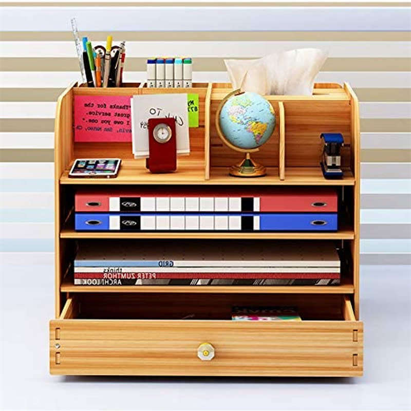 Multifunctional DIY Wooden Desktop Storage Box With Drawers For Home Office