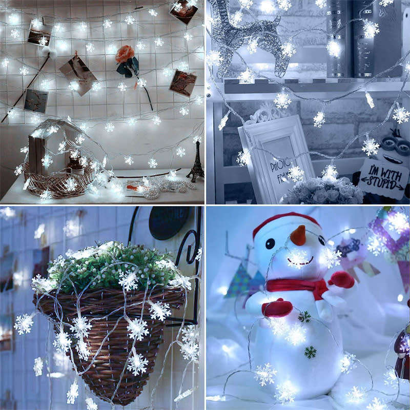 Outdoor Christmas Snowflake String Lights Waterproof Garden Party Decoration White