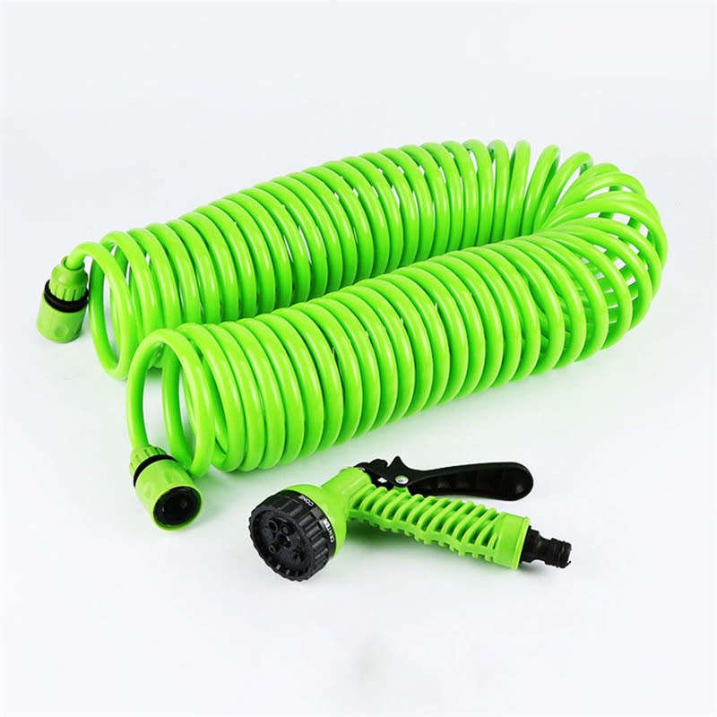 10M Telescopic Coil, Garden Spray Gun 7-function Reel Nozzle, Spring Portable Hose (Green) Car Wash