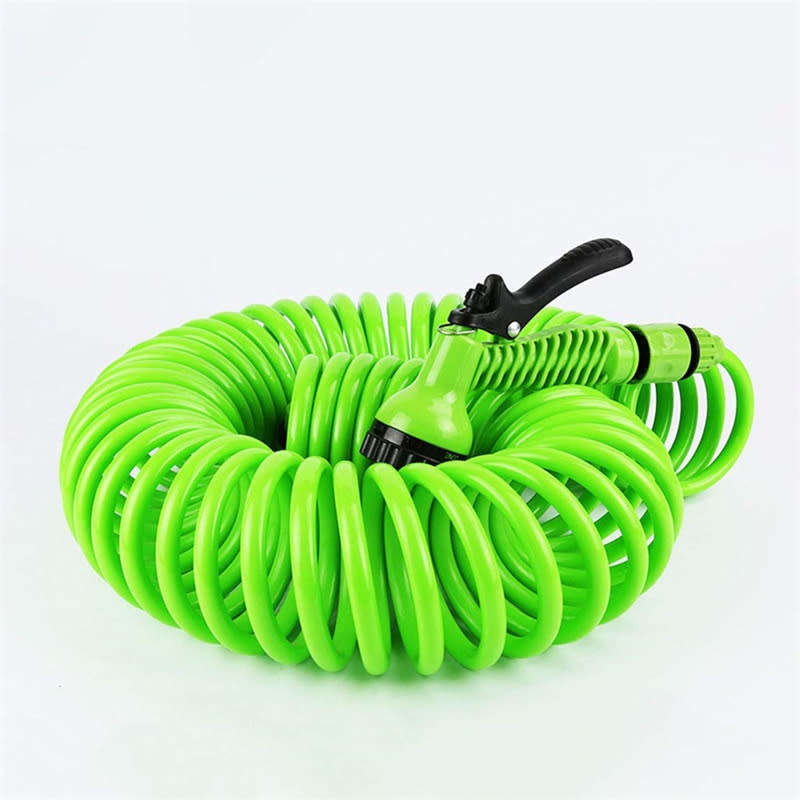 10M Telescopic Coil, Garden Spray Gun 7-function Reel Nozzle, Spring Portable Hose (Green) Car Wash
