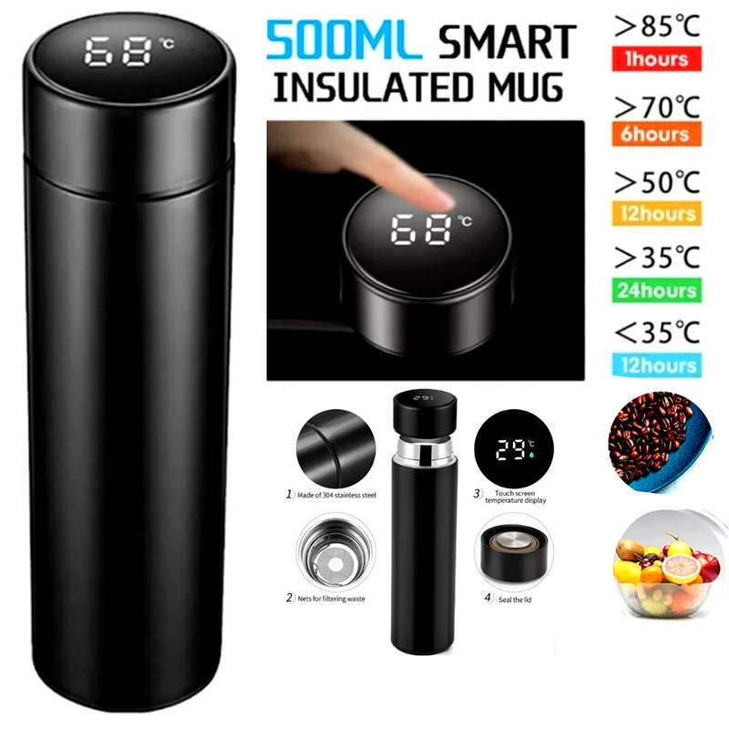 Stainless Steel Thermos Smart Water Bottle Leakproof with Temperature Display 500ML