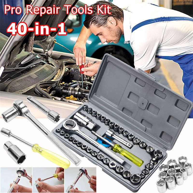 40 in 1 Combination Socket Wrench DIY Hand Tool Ratchet Socket Bolt Handle Set for Motorcycle Bike