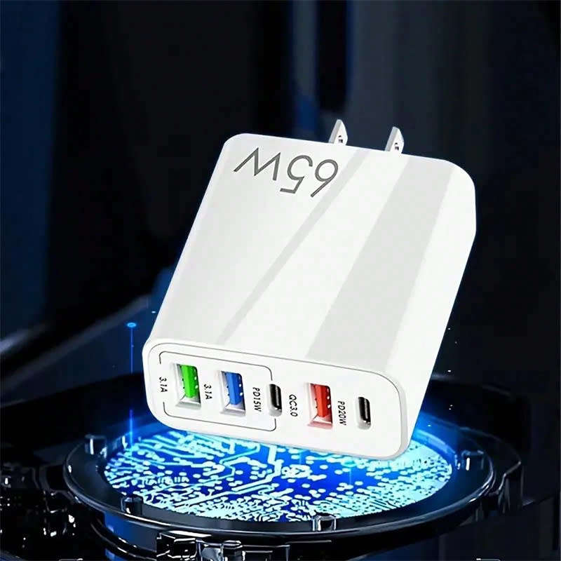 65W USB C Charger, 5-Port with Type-C PD+3USB Compatible GaN Technology Fast Charging Phone Adapter