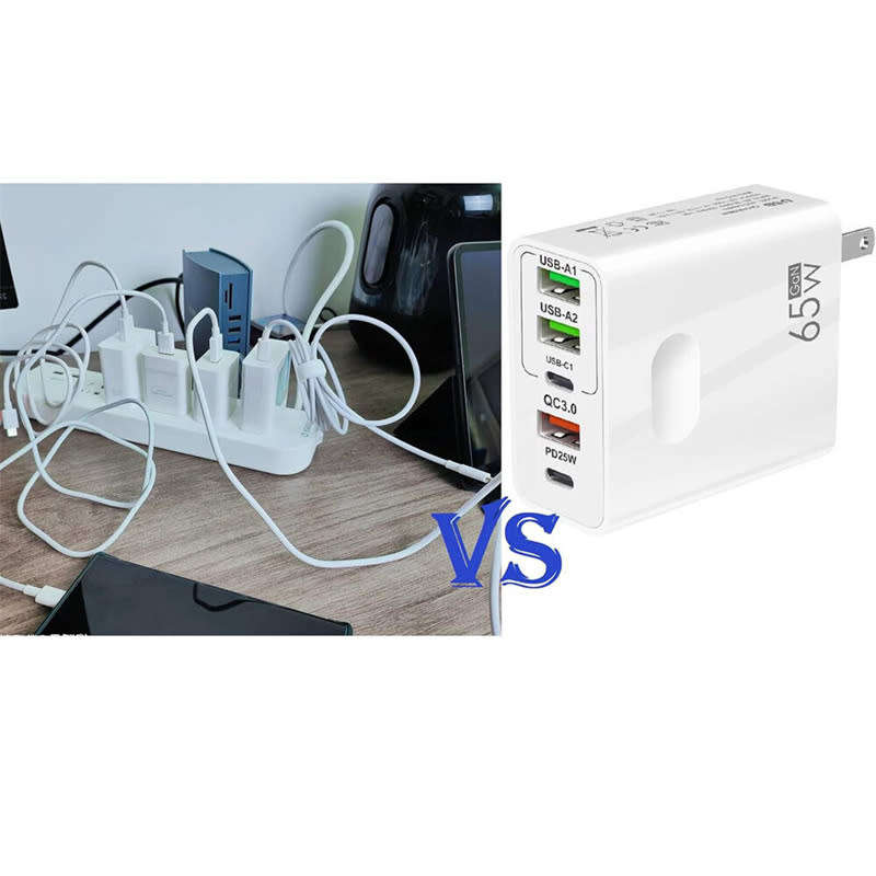 65W USB C Charger, 5-Port with Type-C PD+3USB Compatible GaN Technology Fast Charging Phone Adapter