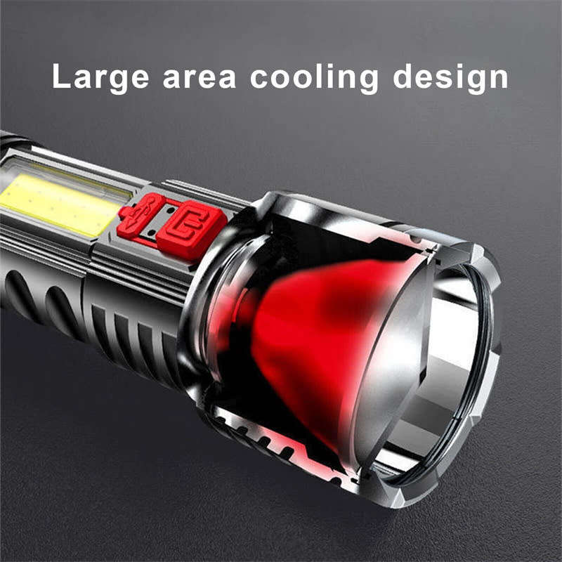LED Flashlight High Brightness Rechargeable Portable Long Range COB Side Light Camping Searchlight