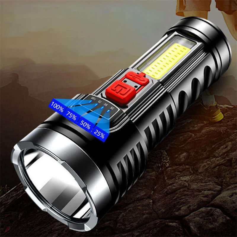 LED Flashlight High Brightness Rechargeable Portable Long Range COB Side Light Camping Searchlight