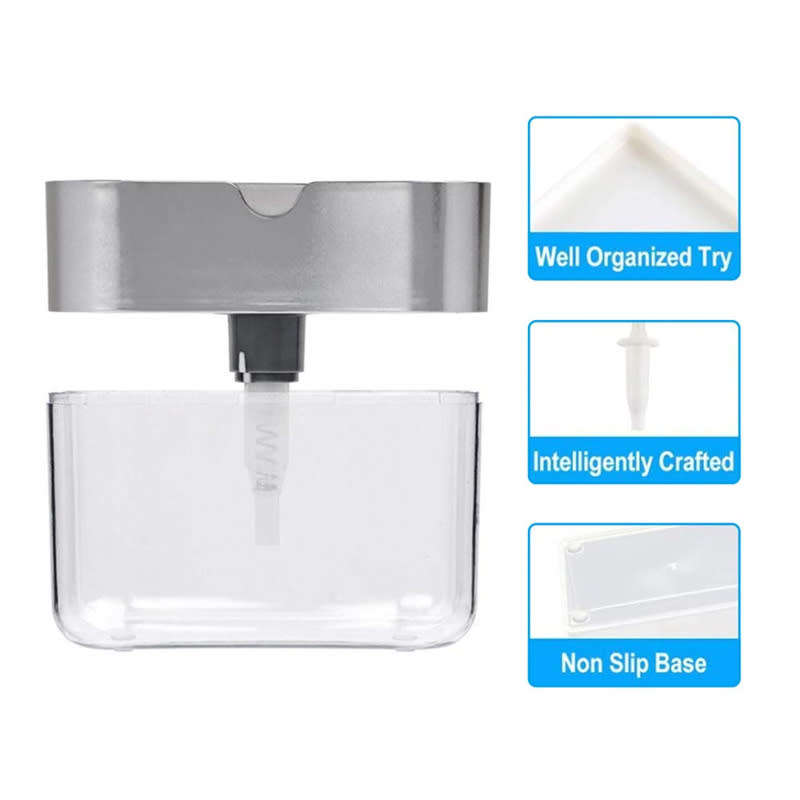 2-in-1 Soap Dispenser Kitchen Manual Push-In Sponge Jar