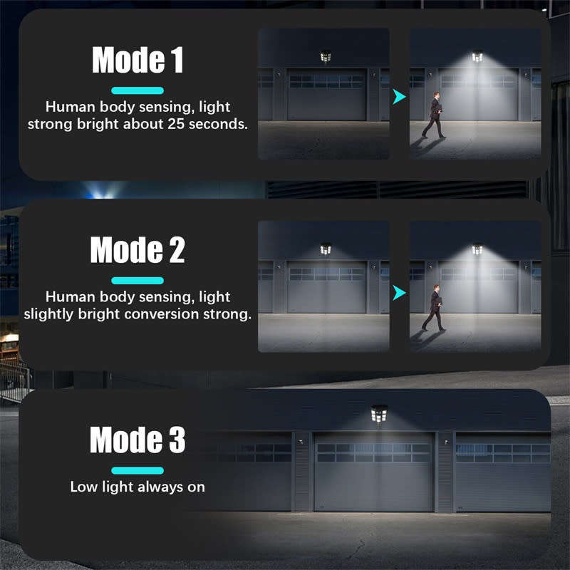 208 COB Smart LED Solar Motion Sensor Light Bright Garden Outdoor Street Wall Light