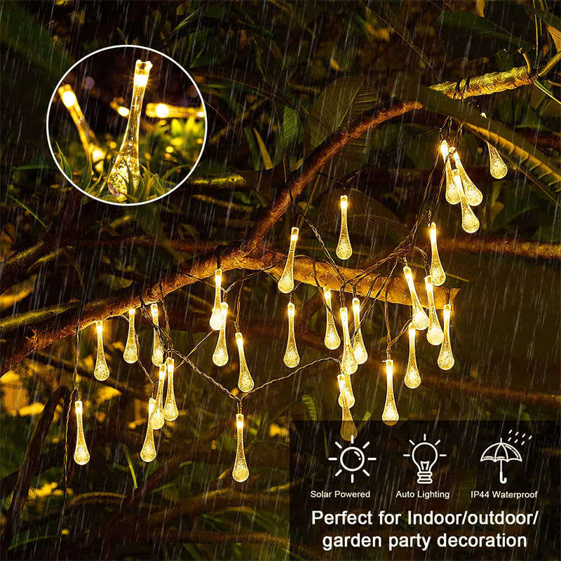 LED Solar Water Drop Light String Rain Drop Light String Outdoor Waterproof 5M