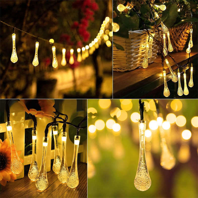 LED Solar Water Drop Light String Rain Drop Light String Outdoor Waterproof 5M