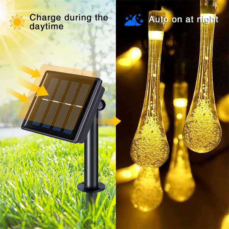 LED Solar Water Drop Light String Rain Drop Light String Outdoor Waterproof 5M