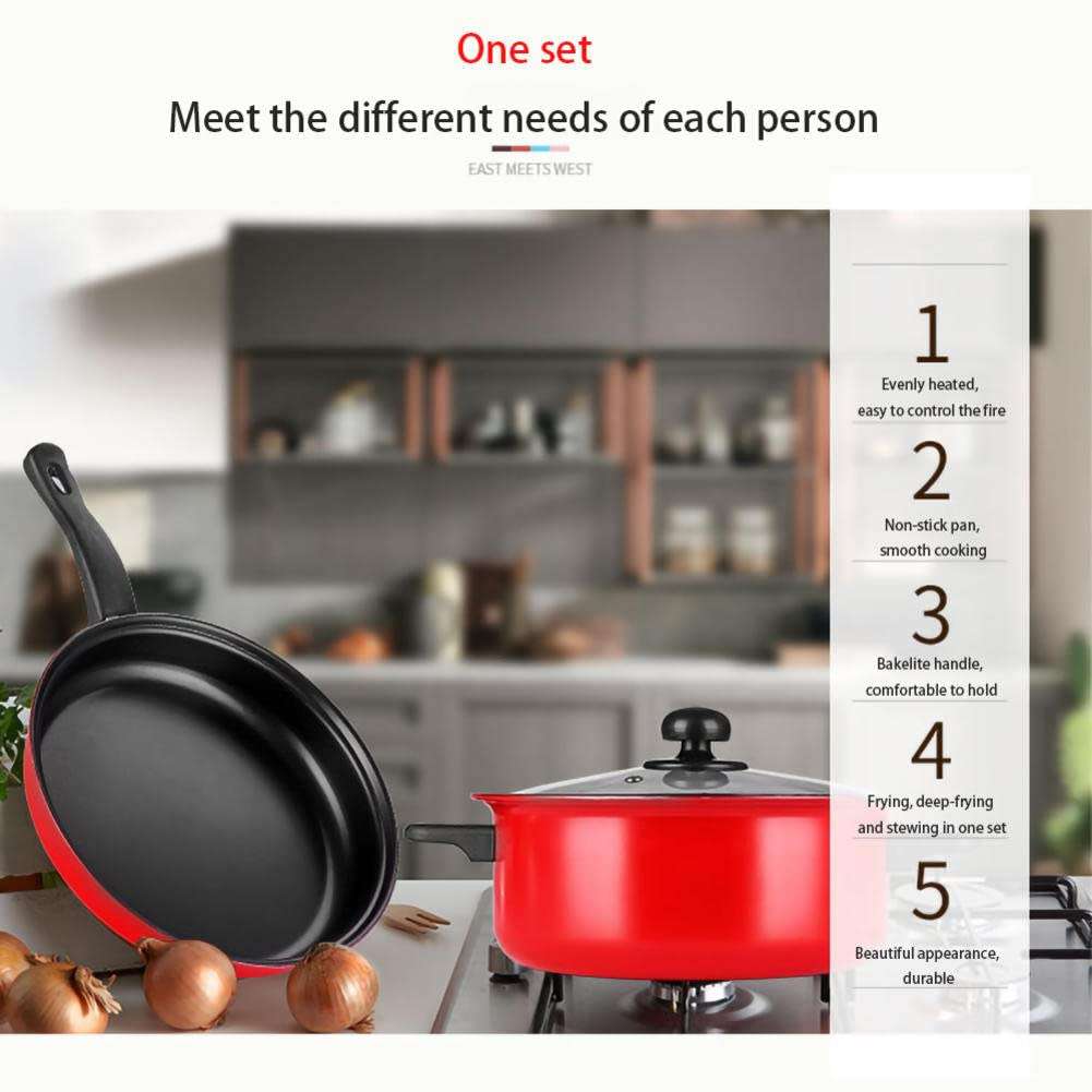 Colorful Kitchen Practical Three-piece Cooking Fume-Free Non-Stick Pan Set