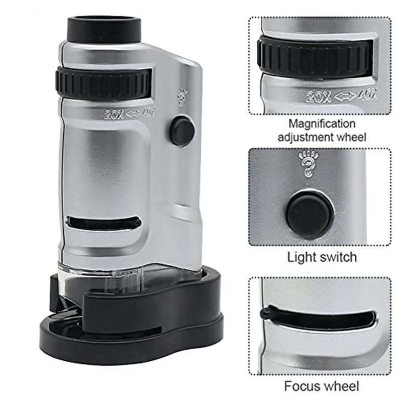 Multifunctional LED Microscope Magnifier 20-40x Observation Magnification Illuminated Handheld