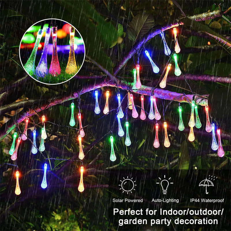 20LED Outdoor Waterproof Solar Light String RGB Christmas Light Water Drop Light